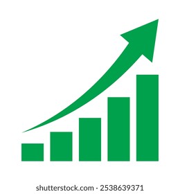 Growing business green arrow on white. Profit arow Vector illustration.Business concept, growing bar chart. Concept of sales symbol icon with arrow moving up. Economic Arrow With Growing Trend.