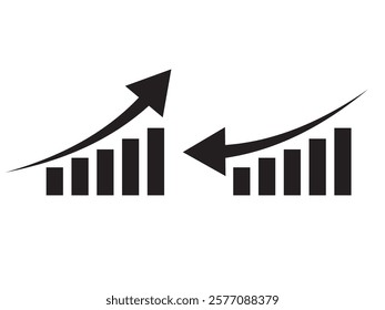 Growing business green arrow on white. Profit arow Vector illustration.Business concept, growing bar chart. Concept of sales symbol icon with arrow moving up. Economic Arrow With Growing Trend.