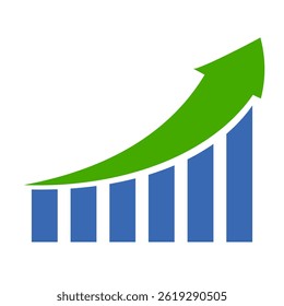 Growing business green arrow on white, Profit green arrow, Vector illustration.Business concept, growing chart. Concept of sales symbol icon with arrow moving up. Economic Arrow With Growing Trend.