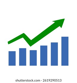 Growing business green arrow on white, Profit green arrow, Vector illustration.Business concept, growing chart. Concept of sales symbol icon with arrow moving up. Economic Arrow With Growing Trend.