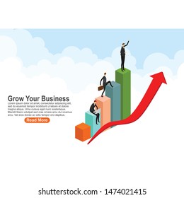 Growing Business infographics template concept flat 3d web isometric vector. 