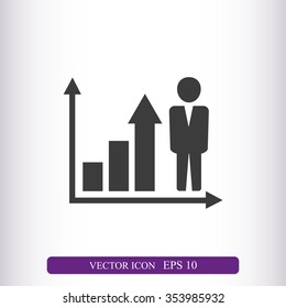 Growing business man  graph icon.Vector illustration. Flat design