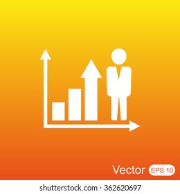 Growing business man  graph icon.Vector illustration. Flat design