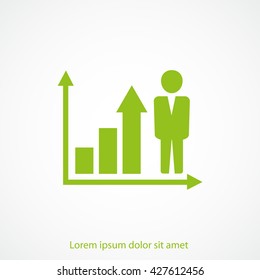 Growing business man  graph icon.Vector illustration. Flat design
