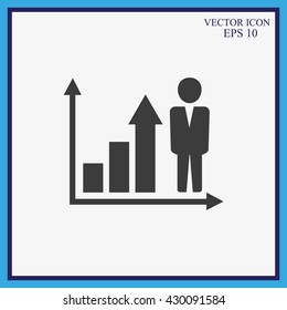 Growing business man  graph icon.Vector illustration. Flat design
