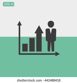 Growing business man  graph icon.Vector illustration. Flat design