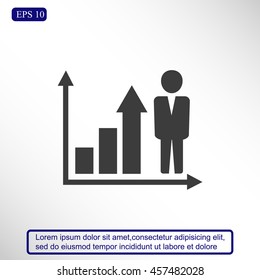 Growing business man  graph icon.Vector illustration. Flat design