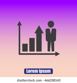 Growing business man  graph icon.Vector illustration. Flat design