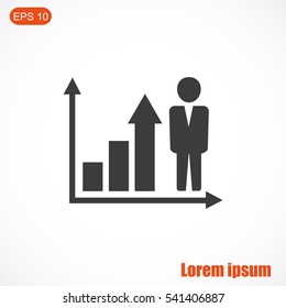Growing business man  graph icon.Vector illustration. Flat design
