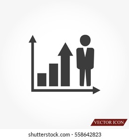 Growing business man  graph icon.Vector illustration. Flat design