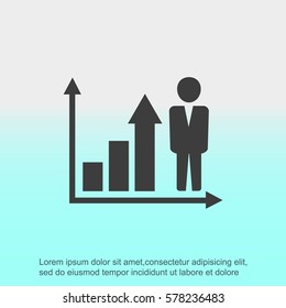 Growing business man  graph icon.Vector illustration. Flat design
