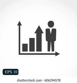 Growing business man  graph icon.Vector illustration. Flat design