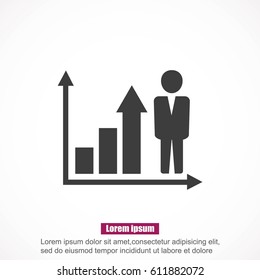 Growing business man  graph icon.Vector illustration. Flat design
