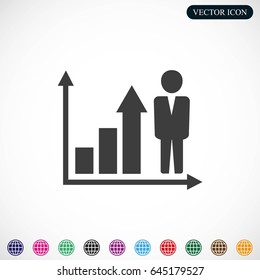 Growing business man  graph icon.Vector illustration. Flat design