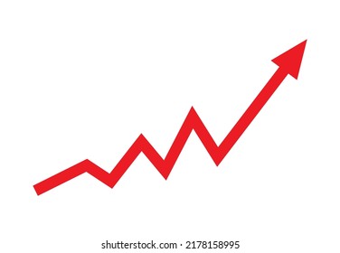 Growing business red arrow on white, Profit red arrow, Vector illustration.Business concept, growing chart. Concept of sales symbol icon with arrow moving up. Economic Arrow With Growing Trend.