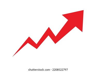 Growing business red arrow on white, Profit red arrow, Vector illustration.Business concept, growing chart. Concept of sales symbol icon with arrow moving up. Economic Arrow With Growing Trend.