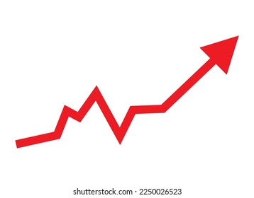 Growing business red arrow on white, Profit red arrow, Vector illustration.Business concept, growing chart. Concept of sales symbol icon with arrow moving up. Economic Arrow With Growing Trend.