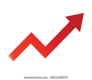 Growing business red arrow on white, Profit red arrow, Vector illustration.Business concept, growing chart. Concept of sales symbol icon with arrow moving up. Economic Arrow With Growing Trend.