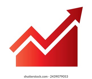 Growing business red arrow on white, Profit red arrow, Vector illustration.Business concept, growing chart. Concept of sales symbol icon with arrow moving up. Economic Arrow With Growing Trend.