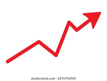 Growing business red arrow on white, Profit red arrow, Vector illustration.Business concept, growing chart. Concept of sales symbol icon with arrow moving up. Economic Arrow With Growing Trend.