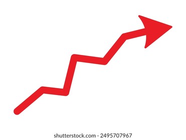 Growing business red arrow on white, Profit red arrow, Vector illustration.Business concept, growing chart. Concept of sales symbol icon with arrow moving up. Economic Arrow With Growing Trend.