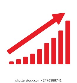 Growing business red arrow on white, Profit red arrow, Vector illustration.Business concept, growing chart. Concept of sales symbol icon with arrow moving up. Economic Arrow With Growing Trend.