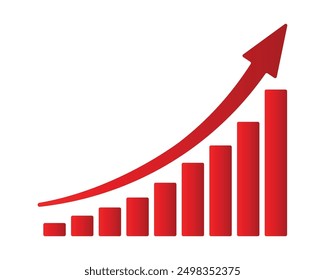 Growing business red arrow on white, Profit red arrow, Vector illustration.Business concept, growing chart. Concept of sales symbol icon with arrow moving up. Economic Arrow With Growing Trend.