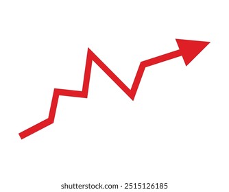 Growing business red arrow on white, Profit red arrow, Vector illustration.Business concept, growing chart. Concept of sales symbol icon with arrow moving up. Economic Arrow With Growing Trend.