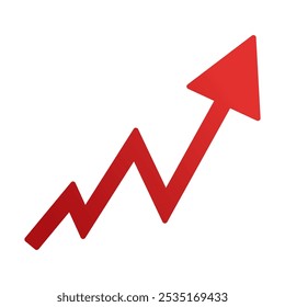 Growing business red arrow on white, Profit red arrow, Vector illustration.Business concept, growing chart. Concept of sales symbol icon with arrow moving up. Economic Arrow With Growing Trend.