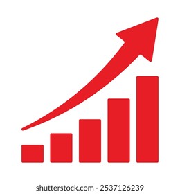 Growing business red arrow on white, Profit red arrow, Vector illustration.Business concept, growing chart. Concept of sales symbol icon with arrow moving up. Economic Arrow With Growing Trend.