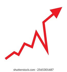 Growing business red arrow on white, Profit red arrow, Vector illustration.Business concept, growing chart. Concept of sales symbol icon with arrow moving up. Economic Arrow With Growing Trend.