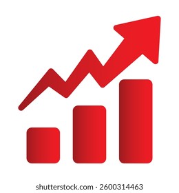 Growing business red arrow on white, Profit red arrow, Vector illustration.Business concept, growing chart. Concept of sales symbol icon with arrow moving up. Economic Arrow With Growing Trend.