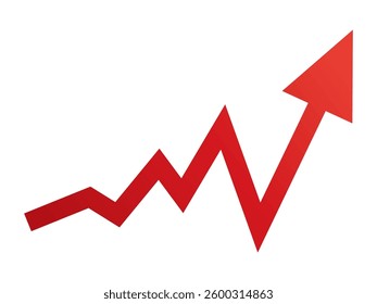 Growing business red arrow on white, Profit red arrow, Vector illustration.Business concept, growing chart. Concept of sales symbol icon with arrow moving up. Economic Arrow With Growing Trend.
