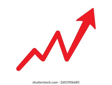 Growing business red arrow on white, Profit red arrow, Vector illustration.Business concept, growing chart. Concept of sales symbol icon with arrow moving up. Economic Arrow With Growing Trend.