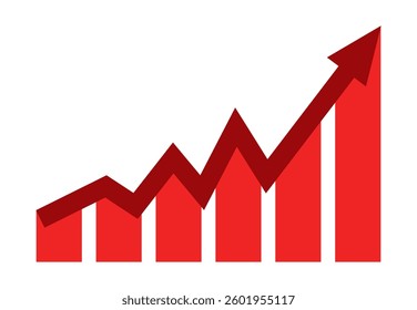 Growing business red arrow on white, Profit red arrow, Vector illustration.Business concept, growing chart. Concept of sales symbol icon with arrow moving up. Economic Arrow With Growing Trend.
