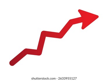 Growing business red arrow on white, Profit red arrow, Vector illustration.Business concept, growing chart. Concept of sales symbol icon with arrow moving up. Economic Arrow With Growing Trend.