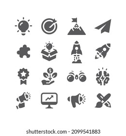 Growing business, start up vector icon set. Startup filled black icons.