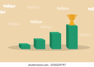 Growing business success growing chart in top of a trophy win concept vector illustration design background