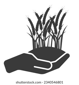 Growing cereal with earth in hand glyph icon isolated on white background.Vector illustration.