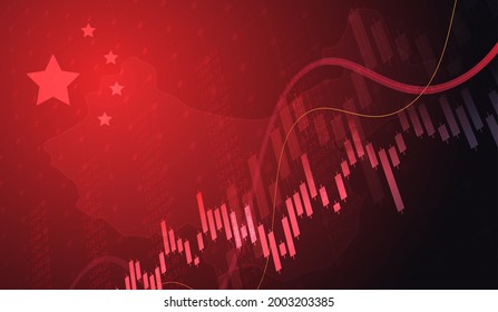 Growing Chart Against The Background Of The China Flag Candlestick Graph Stock Market Exchange And Graph Chart Business Finance Money Investment On Display Board. Vector Design.