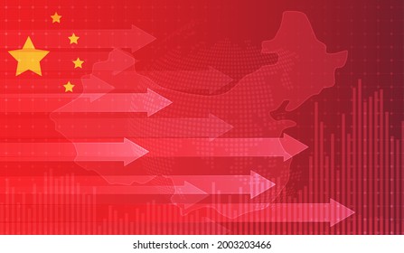 Growing Chart Against The Background Of The China Flag Candlestick Graph Stock Market Exchange And Graph Chart Business Finance Money Investment On Display Board. Vector Design.