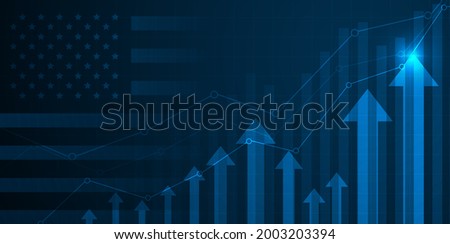 Growing chart against the background of the USA America flag candlestick graph Stock market exchange and graph chart business finance money investment on display board. vector design.