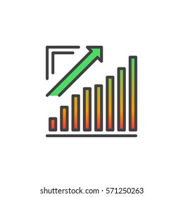 Growing chart, Arrow graph going up line icon, filled outline vector sign, linear colorful pictogram isolated on white. Symbol, logo illustration