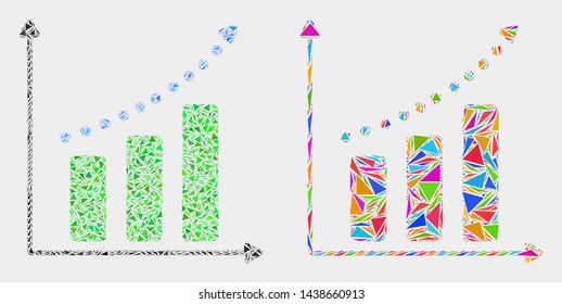 Growing chart collage icon of triangle elements which have variable sizes and shapes and colors. Geometric abstract vector illustration of growing chart.