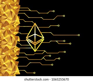 Growing chart with golden ethereum background. Eps 10 vector file.