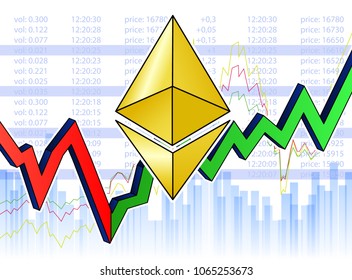 Growing chart with golden ethereum background. Eps 10 vector file.