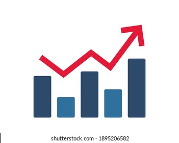Growing chart icon. Growing graph, bar chart. Flat icon chart isolated on the white background. Vector illustration