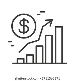Growing chart icon, money increase symbol, marketing progress