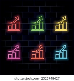 growing chart icon. neon style. many cores.