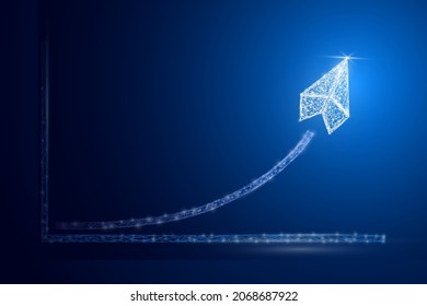 Growing chart Lines and stars are rockets leading to business growth . Profits are profitable returns soar. Futuristic raise chart rocket digital transformation abstract technology background.